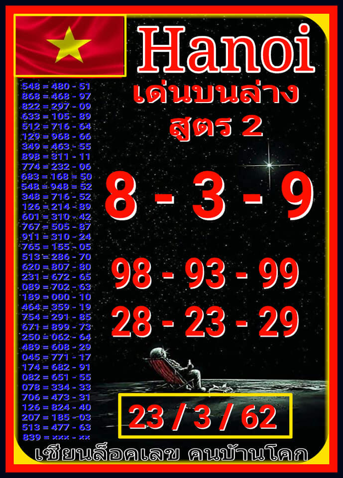 วิเคราะห์หวยฮานอย 23/3/62 ชุด 2