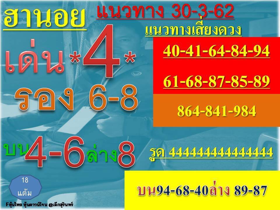 วิเคราะห์หวยฮานอย 30/3/62 ชุดที่ 17