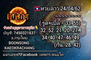 หวยลาววันนี้ 24/4/62 ชุดที่ 6