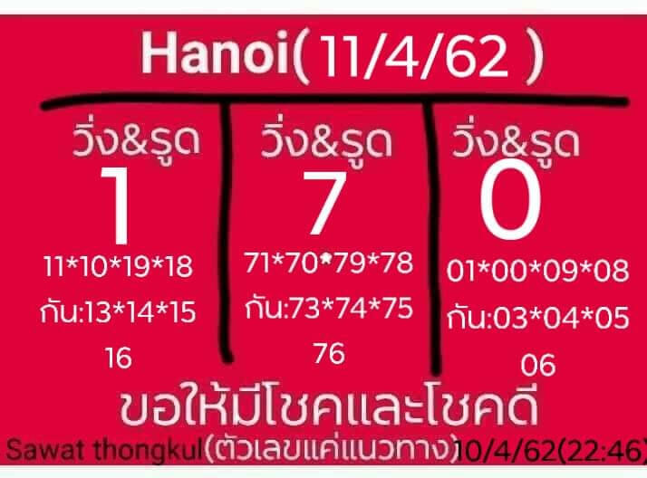 วิเคราะห์หวยฮานอย 11/4/62 ชุดที่ 8