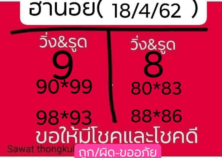 หวยฮานอยวันนี้ 18/4/62 ชุดที่ 9