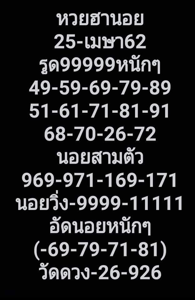 หวยฮานอยวันนี้ 25/4/62 ชุด 2