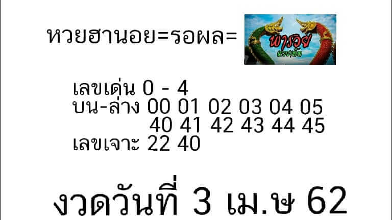 วิเคราะห์หวยฮานอย 3/4/62 ชุดที่ 6