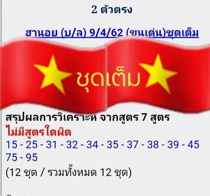 วิเคราะห์หวยฮานอย 9/4/62 ชุดที่ 10