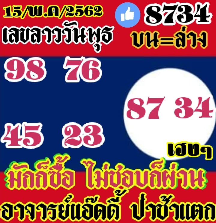 หวยลาววันนี้ 15/5/62 ชุดที่ 9