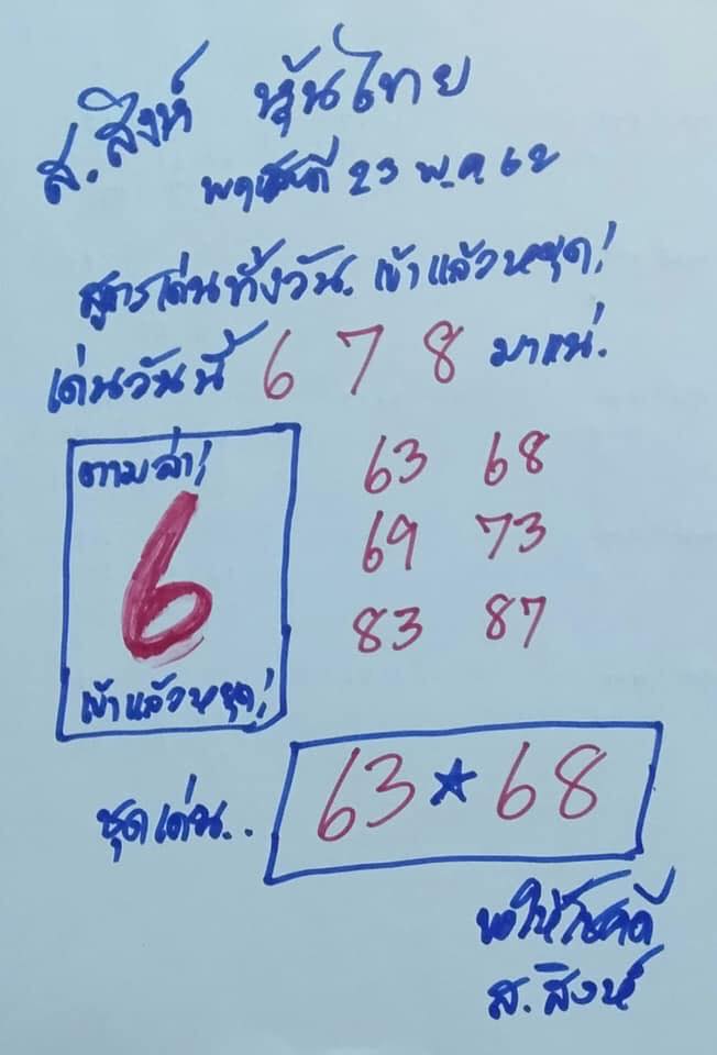 หวยหุ้นวันนี้ 23/5/62 ชุดที่ 15