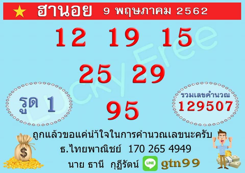 หวยฮานอยวันนี้ 9/5/62 ชุด 1