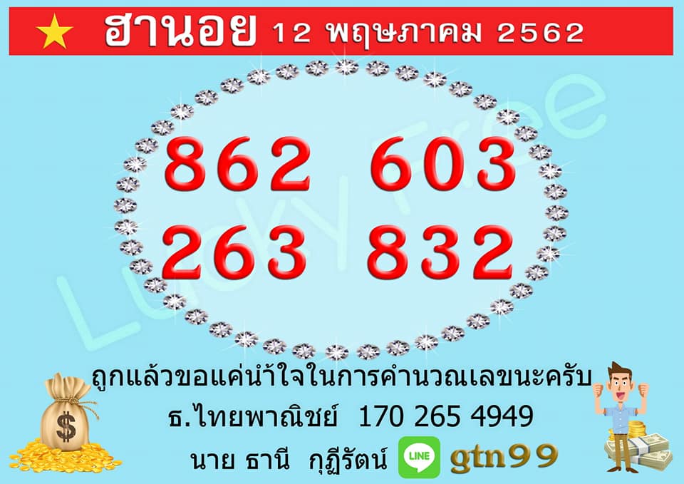 หวยฮานอยวันนี้ 12/5/62 ชุดที่ 6