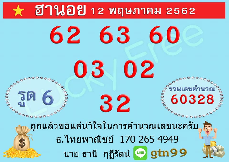 หวยฮานอยวันนี้ 12/5/62 ชุดที่ 7