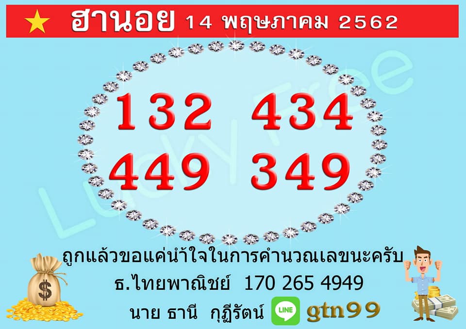 หวยฮานอยวันนี้ 14/5/62 ชุดที่ 2