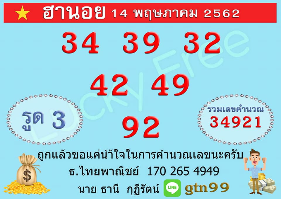 หวยฮานอยวันนี้ 14/5/62 ชุดที่ 3