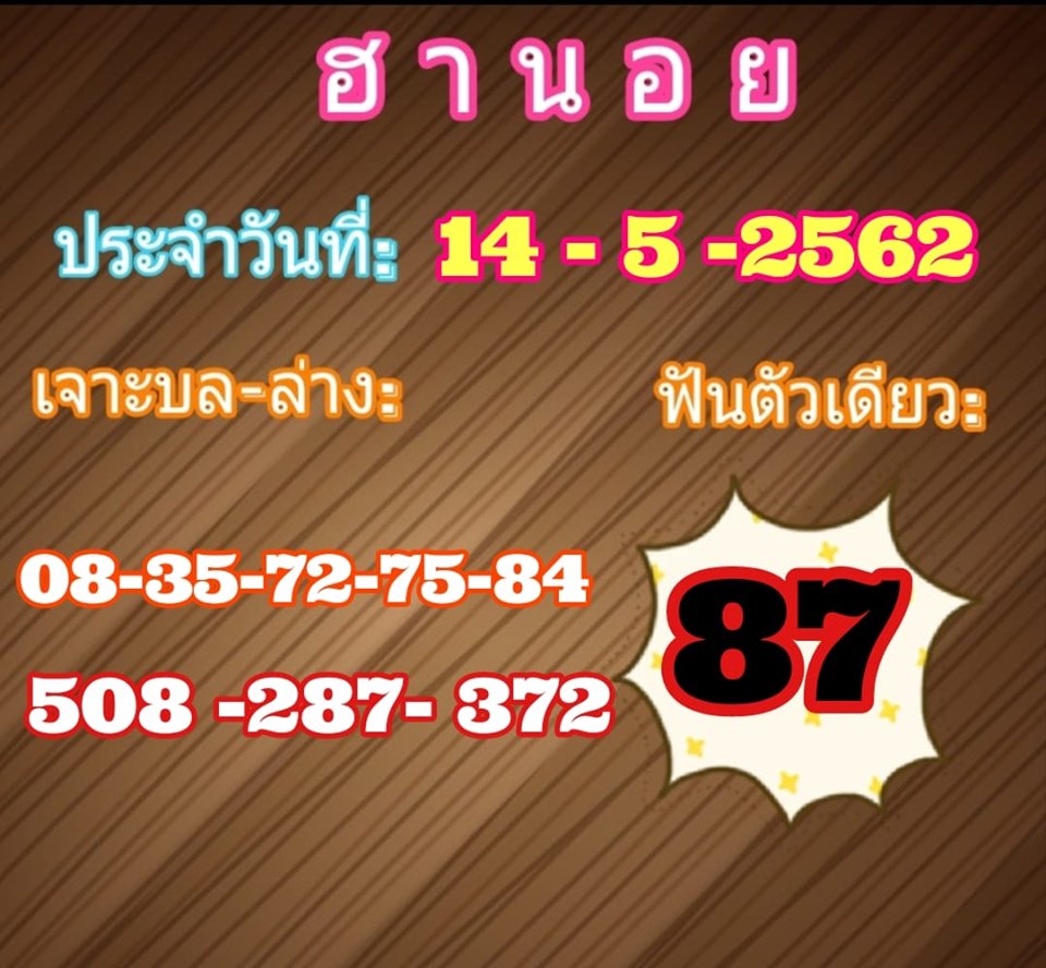 หวยฮานอยวันนี้ 14/5/62 ชุดที่ 4