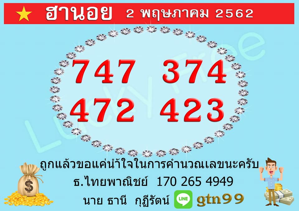 หวยฮานอยวันนี้ 2/5/62 ชุดที่ 3