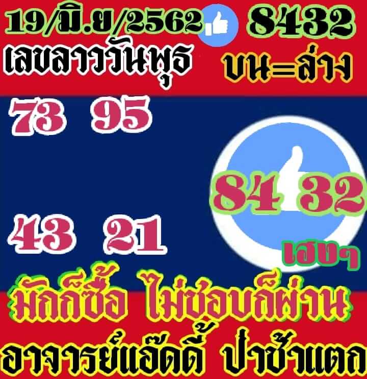 หวยลาววันนี้ 19/6/62 ชุดที่ 10