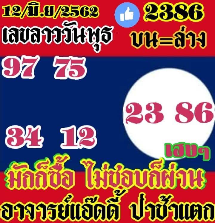 หวยลาววันนี้ 12/6/62 ชุด 7