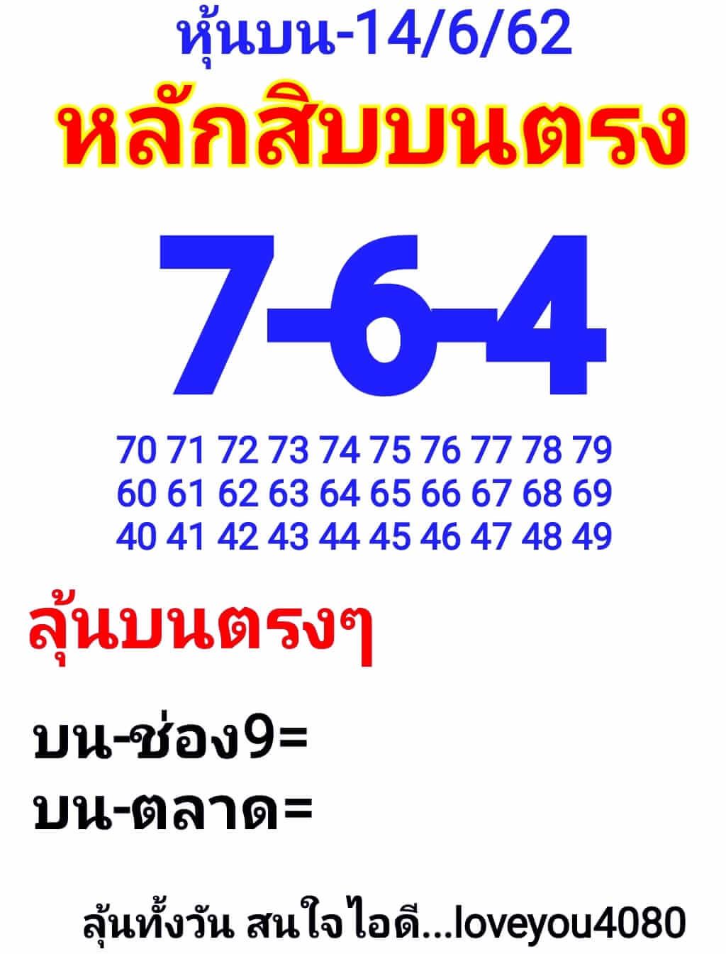 หวยหุ้นวันนี้ 14/6/62 ชุดที่ 1