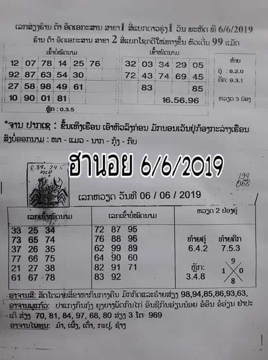 หวยฮานอยวันนี้ 6/6/62 ขุดที่ 6