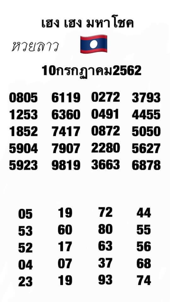 หวยลาววันนี้ 10/7/62 ชุดที่ 1