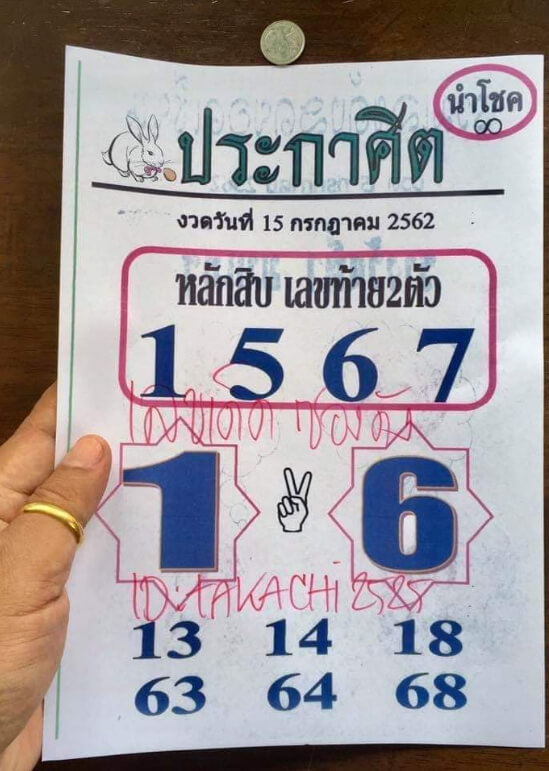 เลขเด็ด หวยประกาศิตนำโชค 15 กรกฎาคม 2562