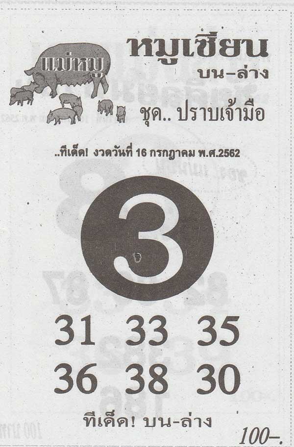 เลขเด็ด หวยหมูเซียน 15 กรกฎาคม 62