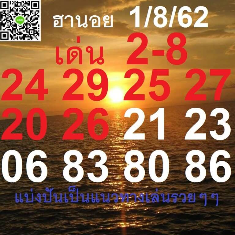 หวยฮานอยวันนี้ 1/8/62 ชุดที่ 1