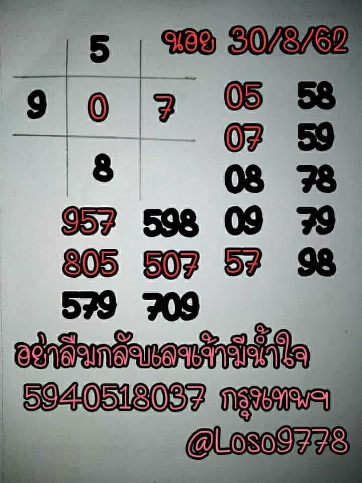 หวยฮานอยวันนี้ 30/8/62 ชุดที่ 5