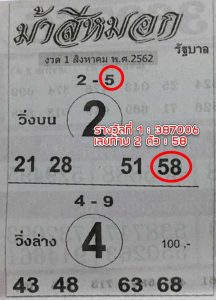 หวยม้าสีหมอก 1/8/62