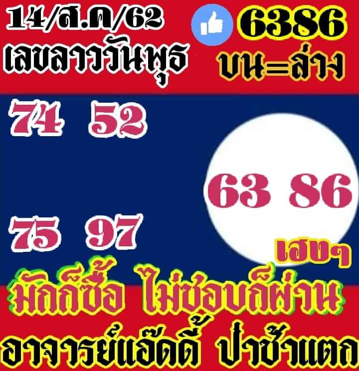 หวยลาววันนี้ 14/8/62 ชุดที่ 2