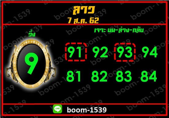 หวยลาววันนี้ 7/8/62 ชุดที่ 9