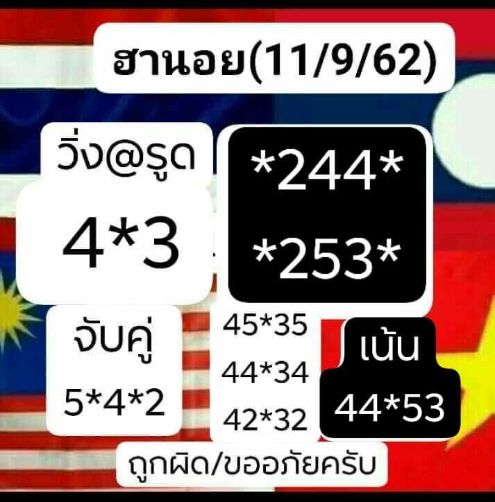 หวยฮานอยวันนี้ 11/9/62 ชุดที่ 10