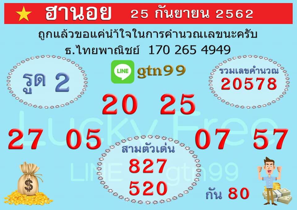 หวยฮานอยวันนี้ 25/9/62 ชุดที่ 4