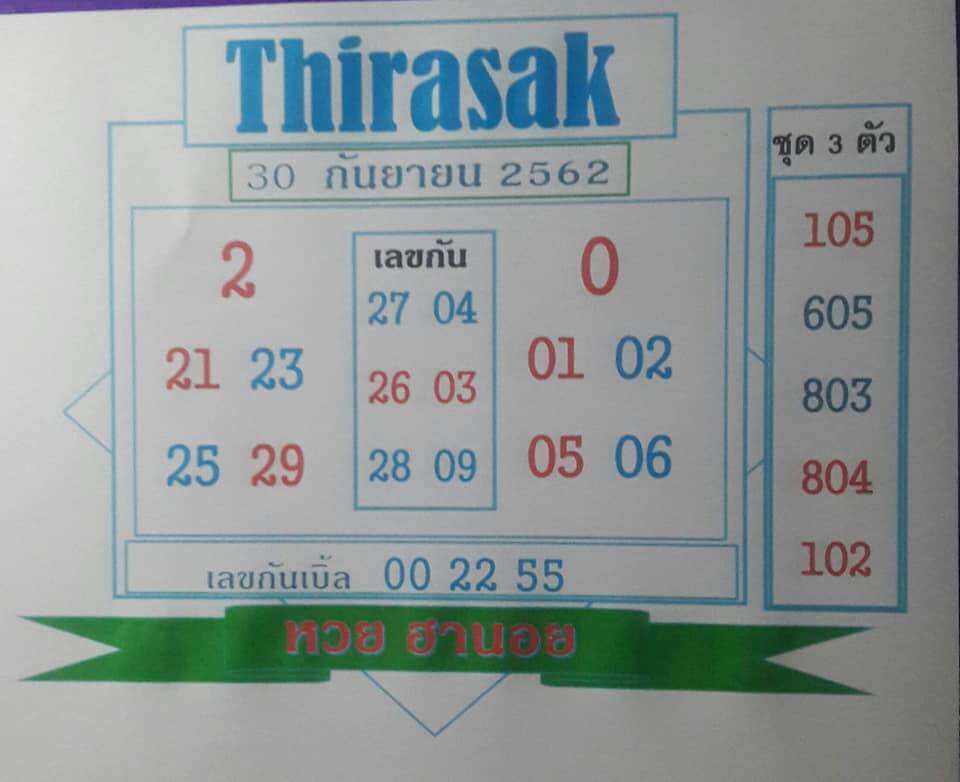 หวยฮานอยวันนี้ 30/9/62 ชุดที่ 7