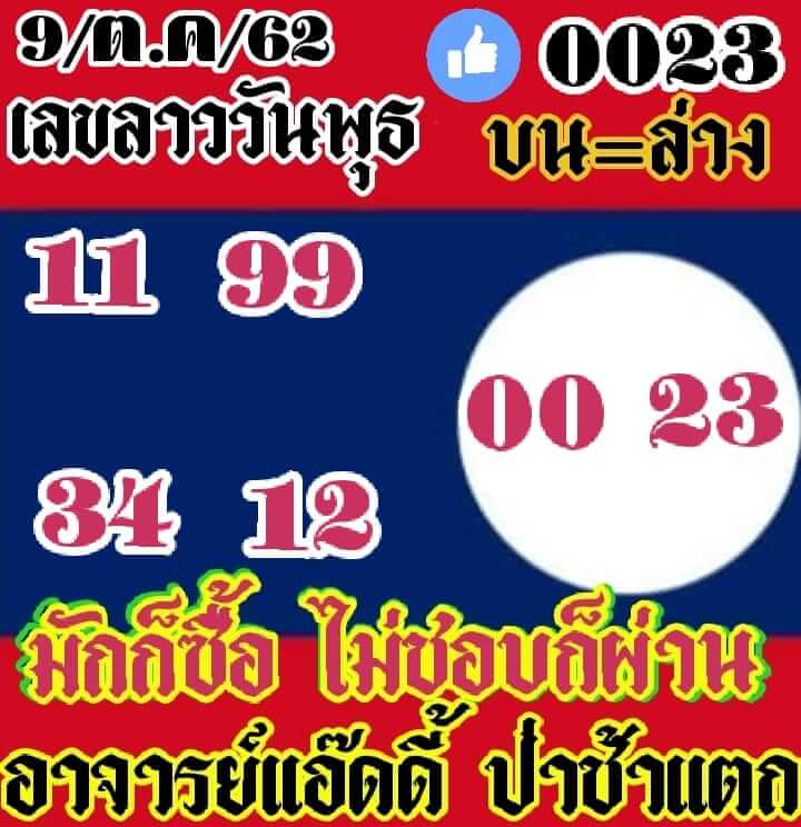 หวยลาววันนี้ 9/10/62 ชุดที่ 5