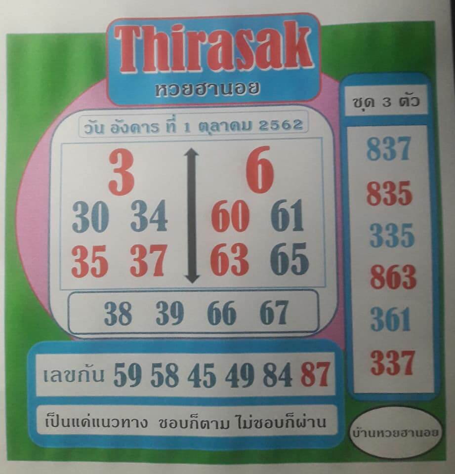 หวยฮานอยวันนี้ 1/10/62 ชุดที่ 8