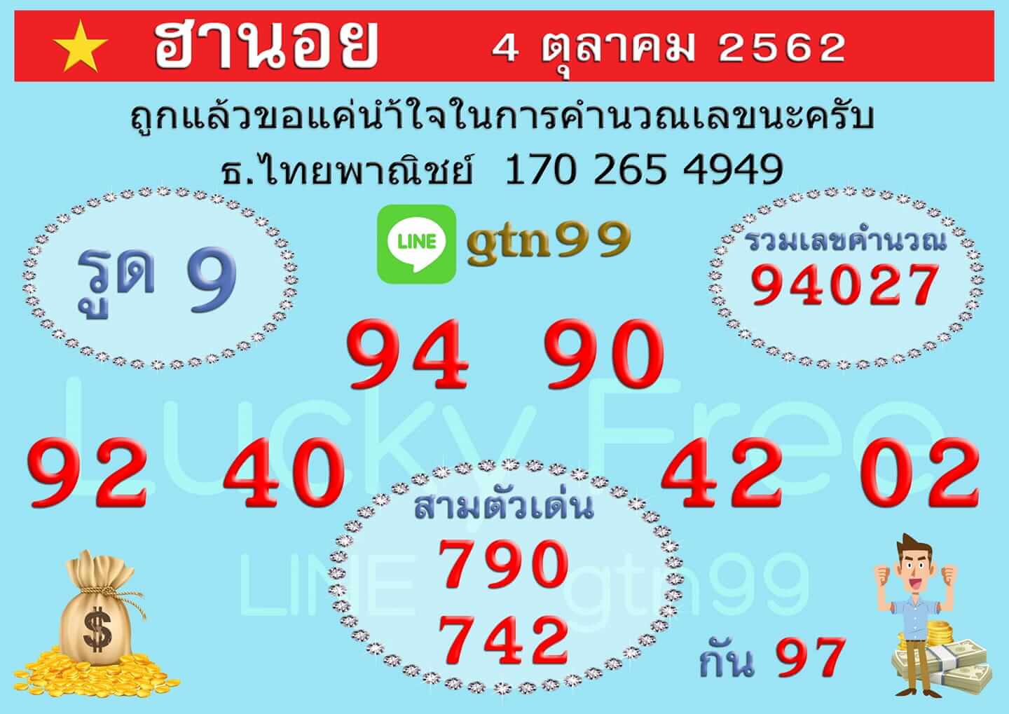 หวยฮานอยวันนี้ 4/10/62 ชุดที่ 6