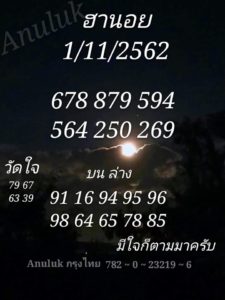 แนวทางหวยฮานอย 1/11/62 