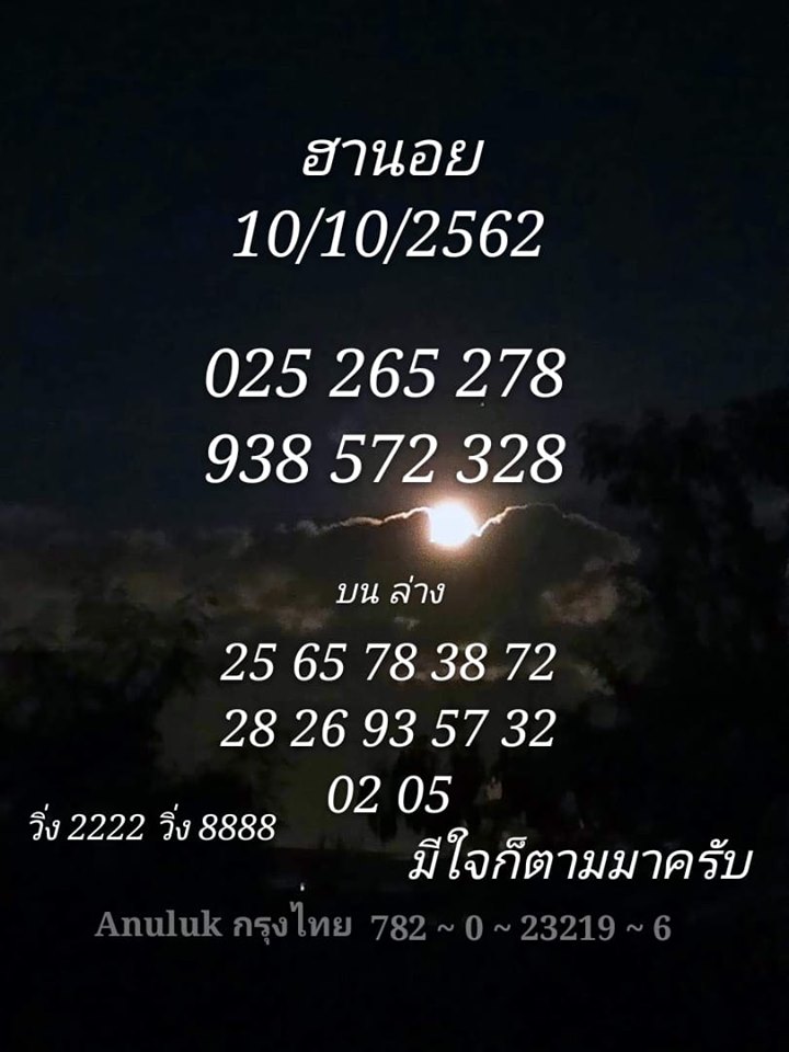 แนวทางหวยฮานอย 10/10/62