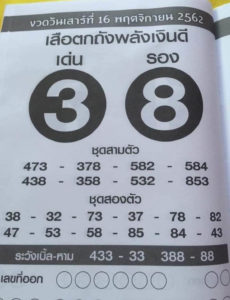 หวยเสือตกถังพลังเงินดี 16/11/62