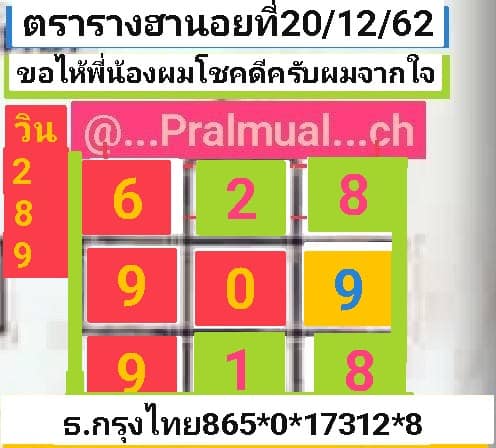 หวยฮานอย 20/12/62 ชุด19