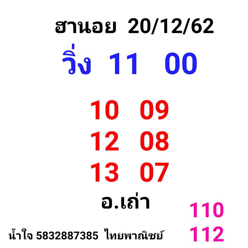 หวยฮานอย 20/12/62 ชุด5