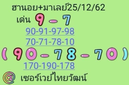 แนวทางหวยฮานอย 25/12/62 