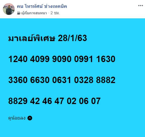 หวยมาเลย์วันนี้ 28/1/63 ชุดที่ 6