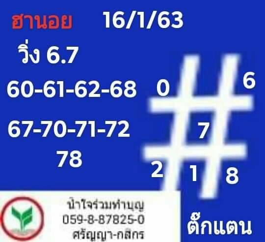 แนวทางหวยฮานอย 16/1/63 