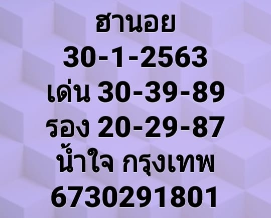 แนวทางหวยฮานอย 30/1/63