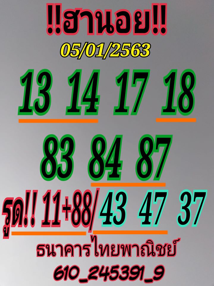 แนวทางหวยฮานอย 5/1/63 