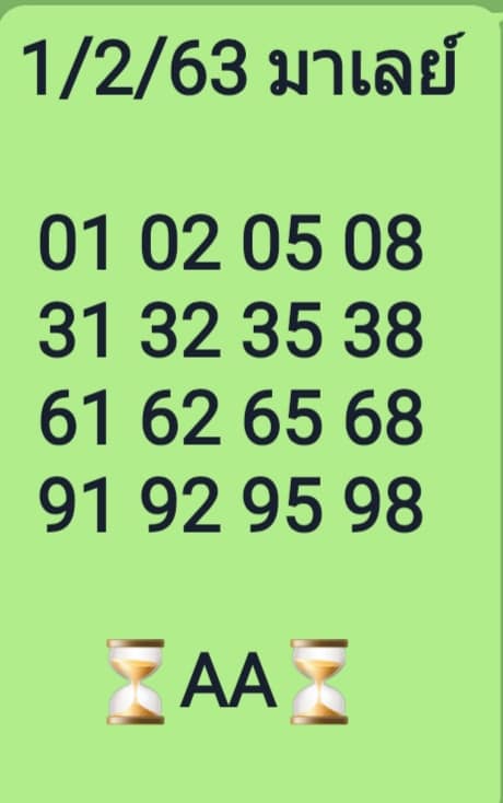 หวยมาเลย์วันนี้ 1/2/63 ชุดที่ 7