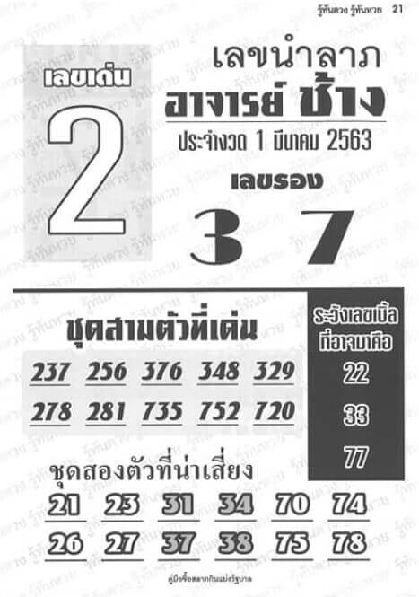 หวยอาจารย์ช้าง 1/3/63