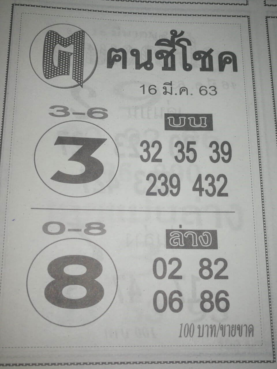 หวยคนชี้โชค 16/3/63