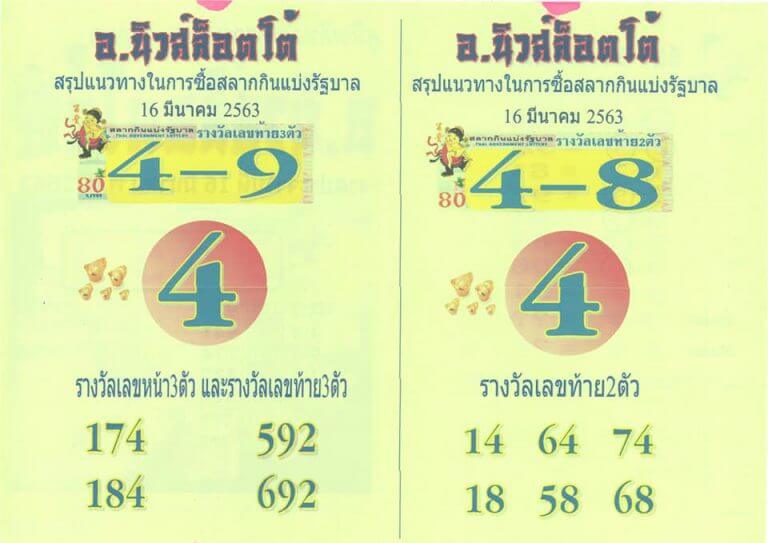 หวยนิวส์ล็อตโต้ 16/3/63