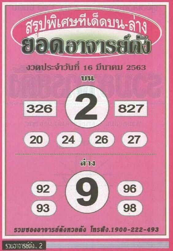 หวยยอดอาจารย์ดัง 16/3/63